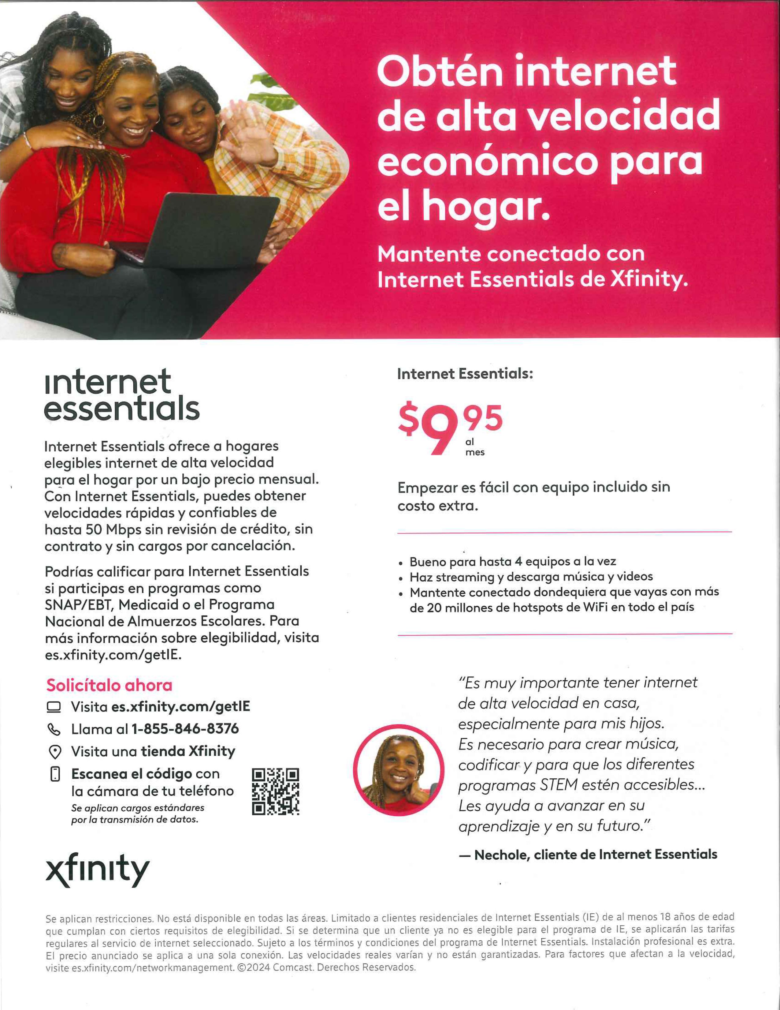 Xfinity Internet Essentials flyer in espanol